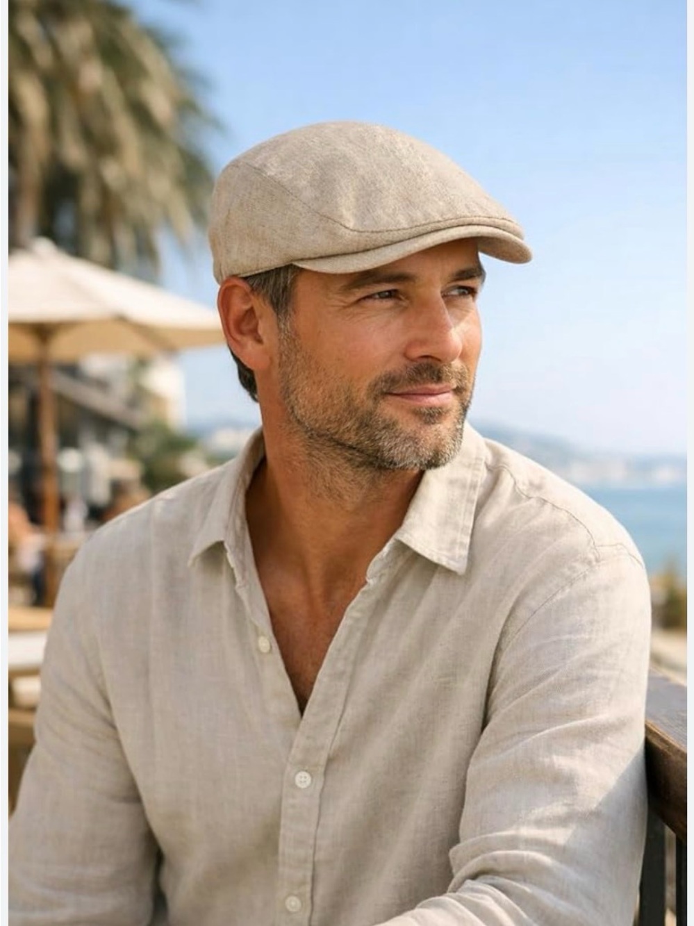 Men's Beige Cotton Linen Newsboy Cap sz S/M